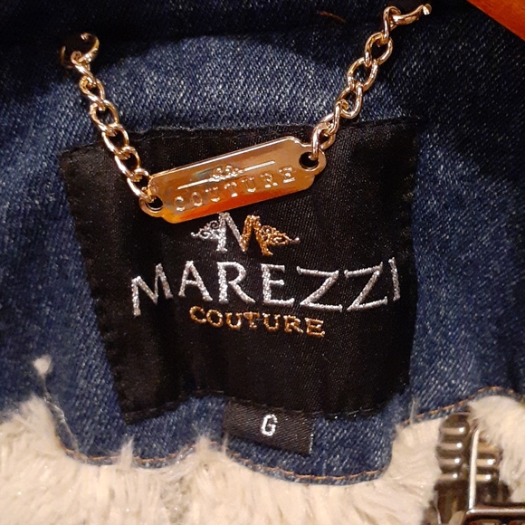 Hooded Fuzzy Denim Jacket with Knit Sleeves - Picture 2 of 3